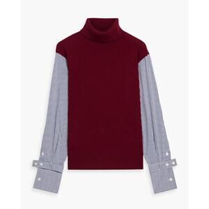 DEREK LAM 10 CROSBY Corinne Mix Media Turtleneck‎ Sweater burgundy XXXL NEW $395